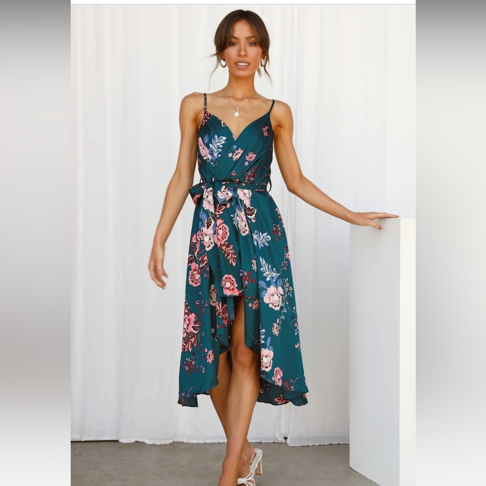 Floral Satin Midi Dress | Hello Molly | Size M | Only Worn Once